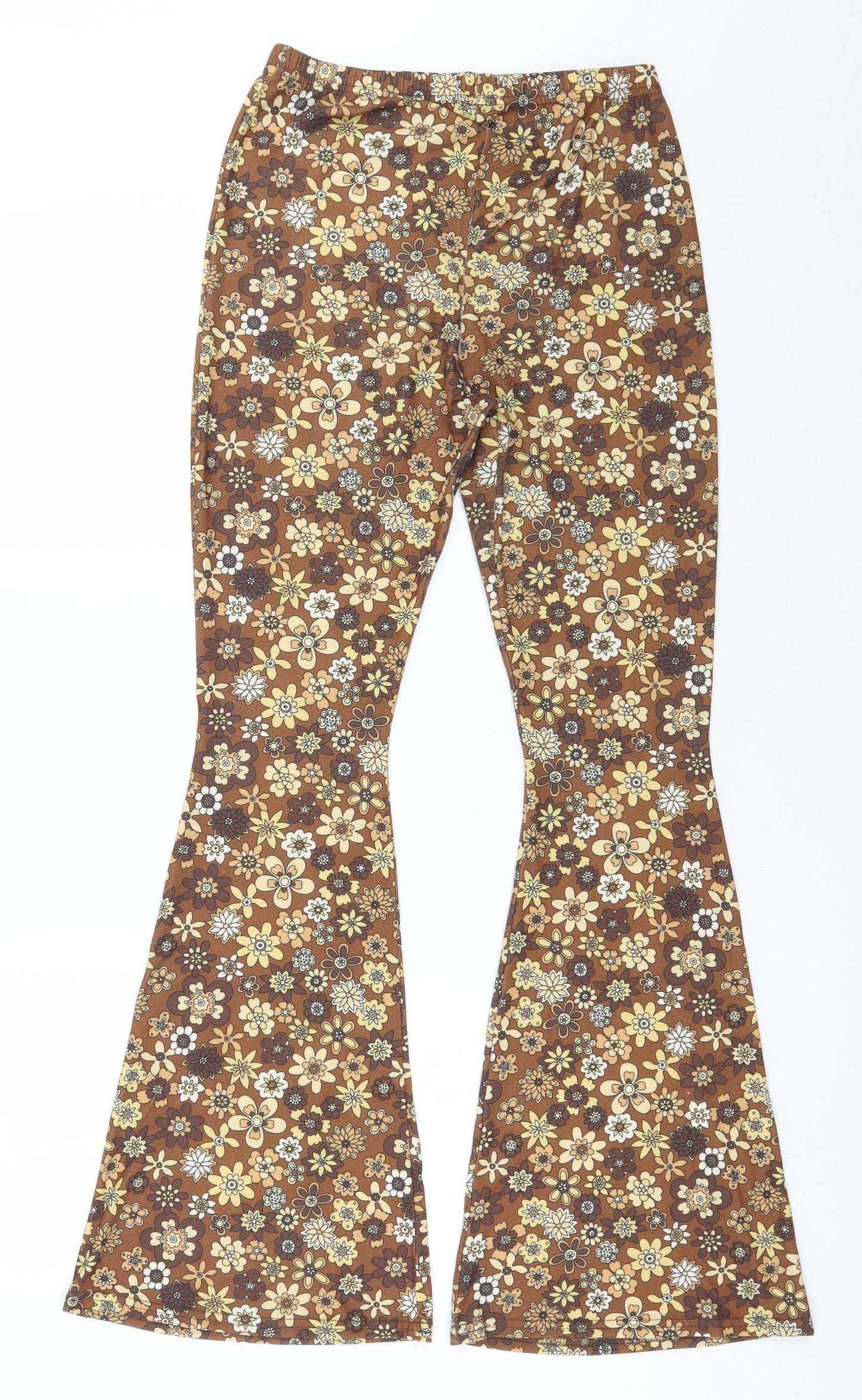 Boohoo Womens Blue Floral Polyester Trousers  Size 10 L31 in Regular