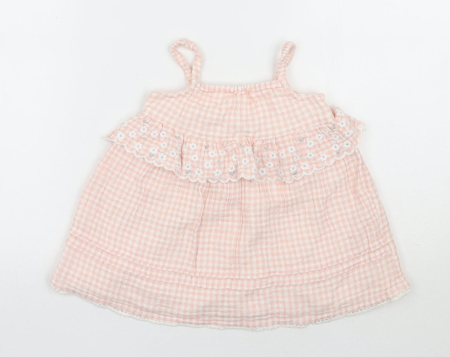 George Girls Pink Check Cotton A-Line  Size 12-18 Months  Square Neck Pullover