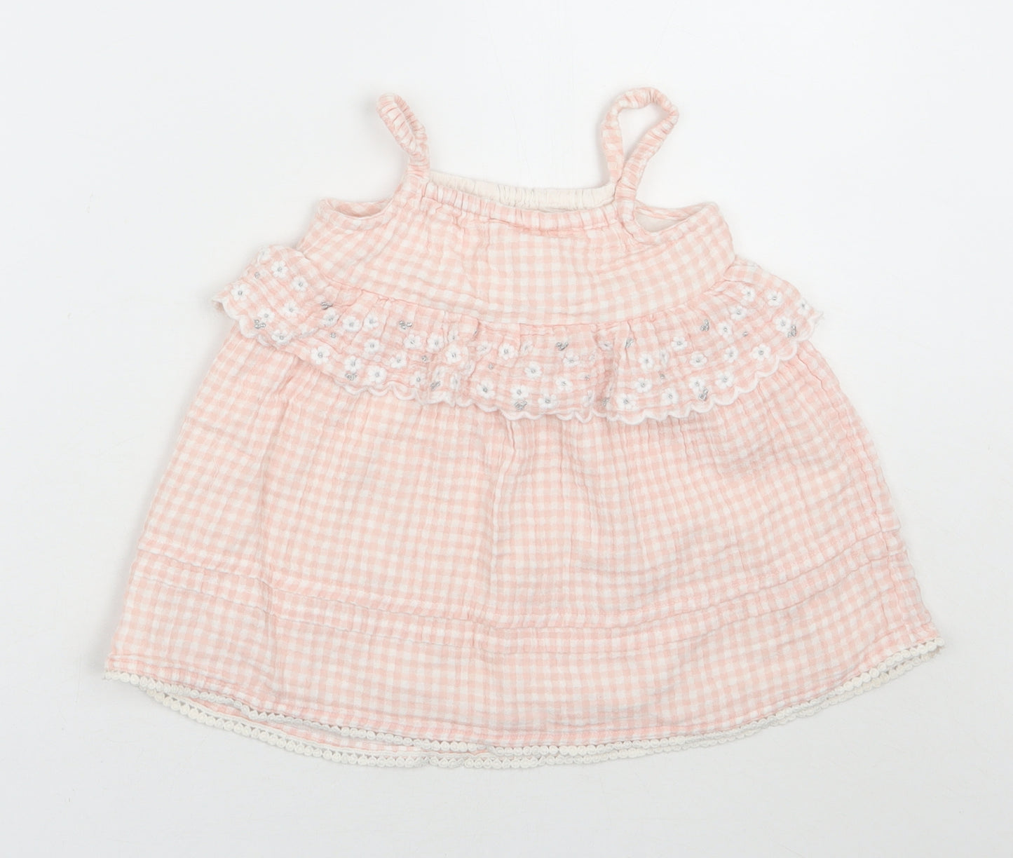 George Girls Pink Check Cotton A-Line  Size 12-18 Months  Square Neck Pullover