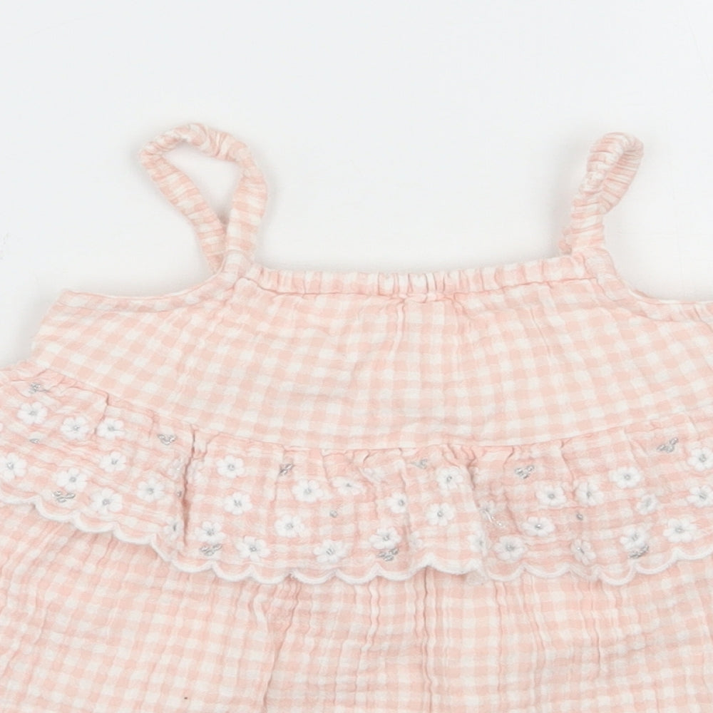George Girls Pink Check Cotton A-Line  Size 12-18 Months  Square Neck Pullover