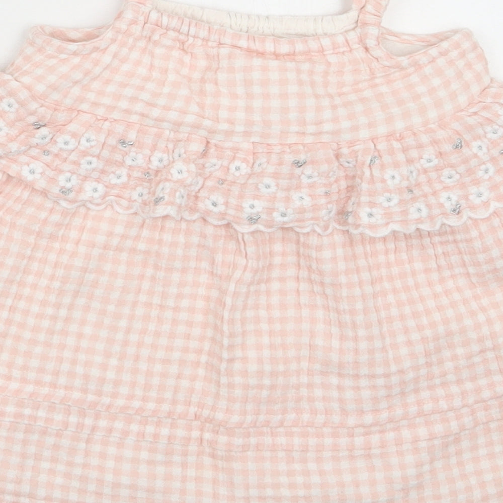 George Girls Pink Check Cotton A-Line  Size 12-18 Months  Square Neck Pullover