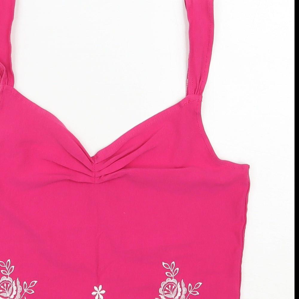 Per Una Womens Pink  Cotton Basic Tank Size 12 V-Neck