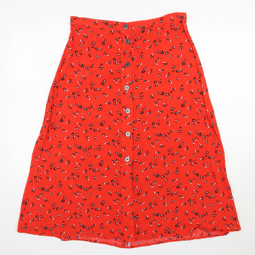Gap Womens Red Floral Rayon A-Line Skirt Size 12   Button
