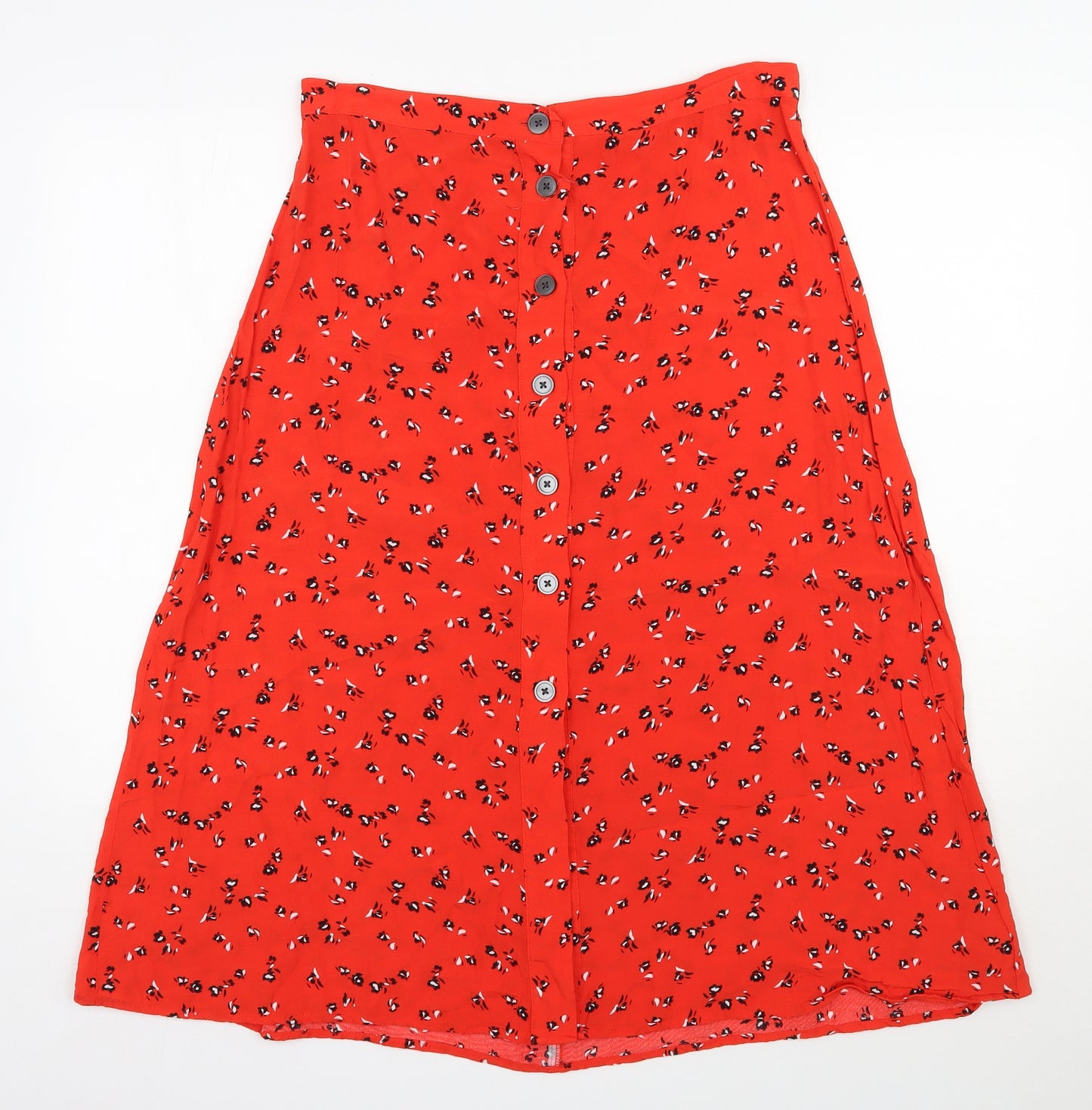 Gap Womens Red Floral Rayon A-Line Skirt Size 12   Button