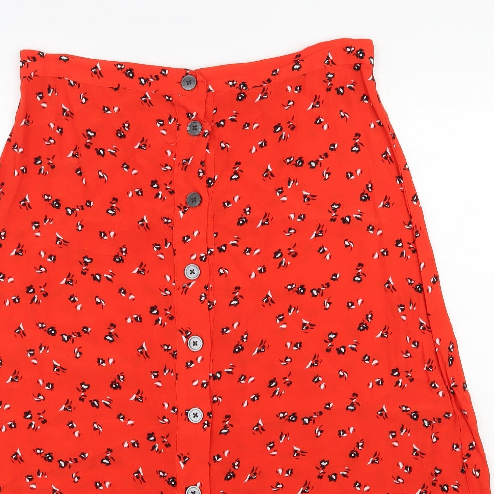 Gap Womens Red Floral Rayon A-Line Skirt Size 12   Button