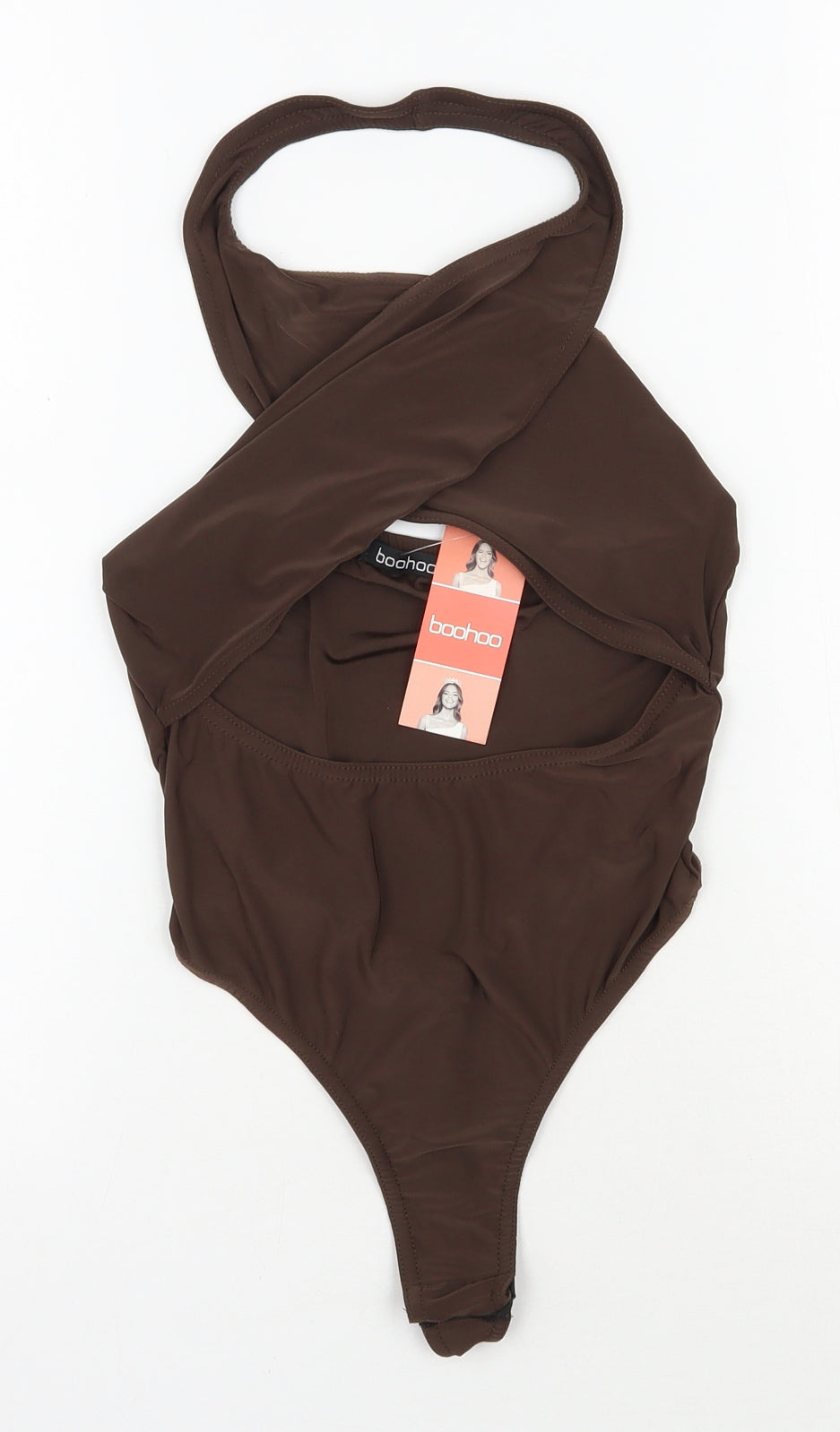 Boohoo Womens Brown  Polyester Bodysuit One-Piece Size 10  Snap
