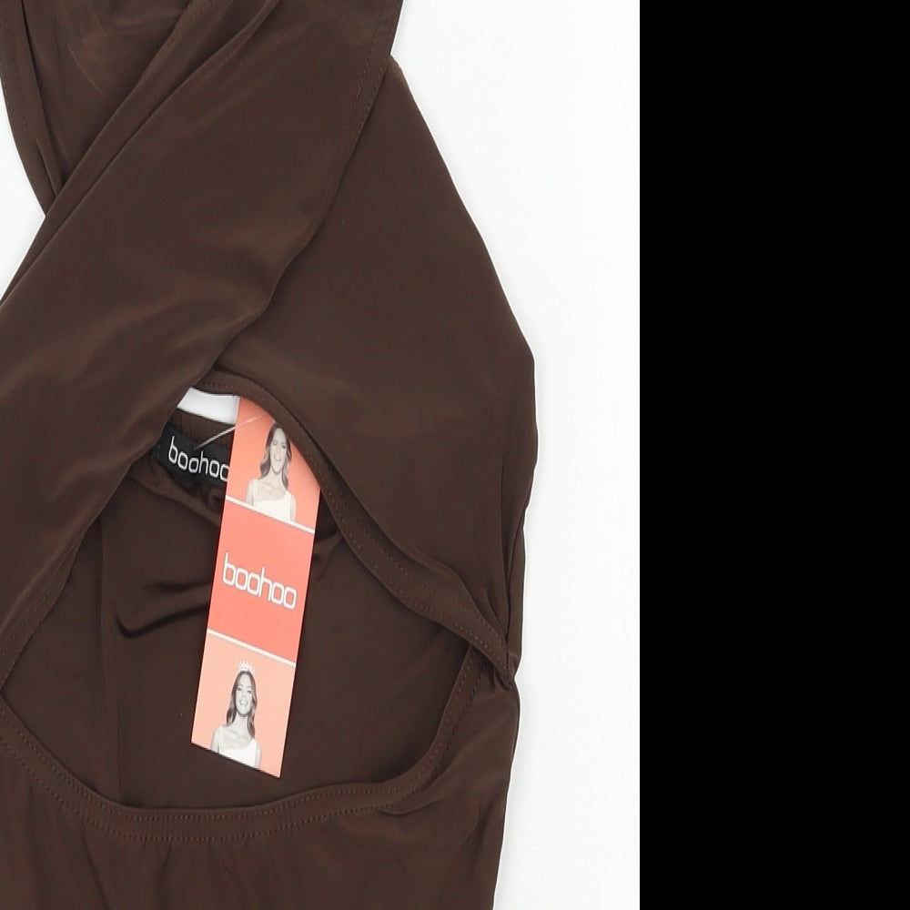 Boohoo Womens Brown  Polyester Bodysuit One-Piece Size 10  Snap