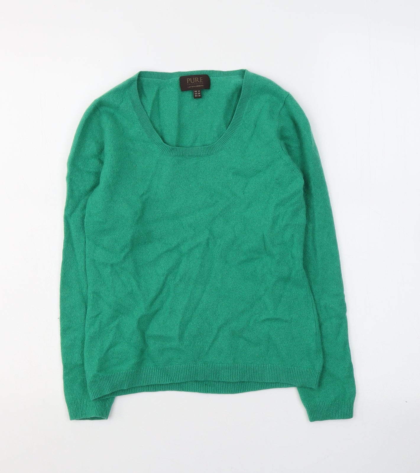 PURE Collection Womens Green Round Neck  Cashmere Pullover Jumper Size 12