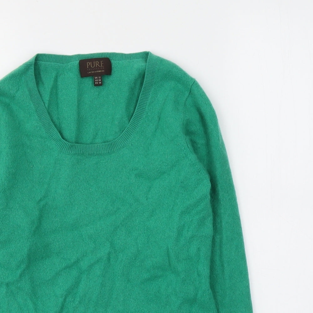 PURE Collection Womens Green Round Neck  Cashmere Pullover Jumper Size 12
