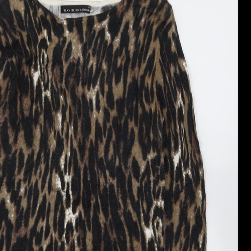DAVID EMANUEL Womens Black Animal Print Nylon Basic Blouse Size XS Round Neck