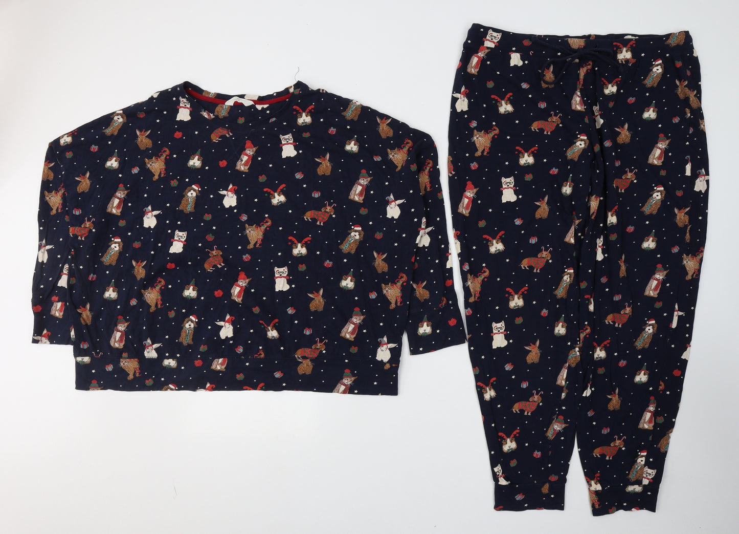 Marks and Spencer Womens Blue Solid Cotton Capri Pyjama Set Size 20  Tie