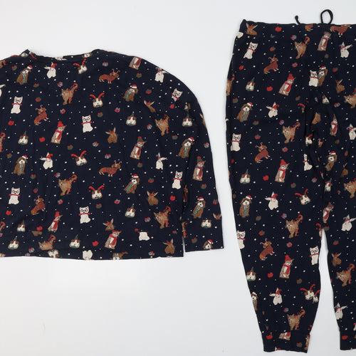 Marks and Spencer Womens Blue Solid Cotton Capri Pyjama Set Size 20  Tie