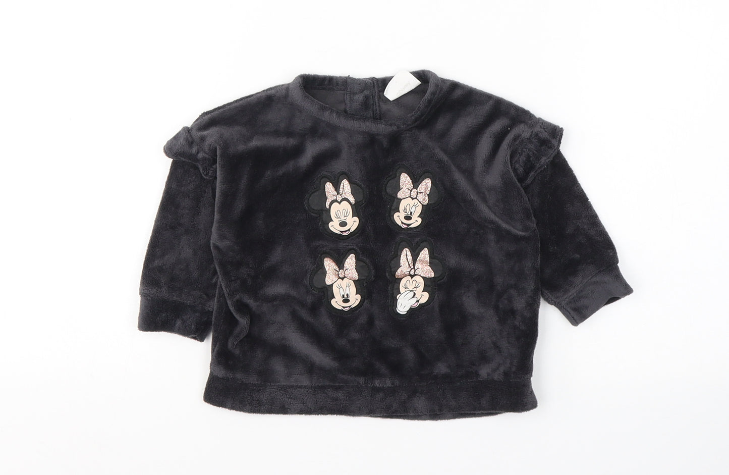 Disney Baby Girls Grey  Polyester Pullover Casual Size 3-6 Months Round Neck Button - Minnie mouse