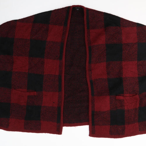 Primark Womens Red V-Neck Plaid Acrylic Cardigan Jumper Size S