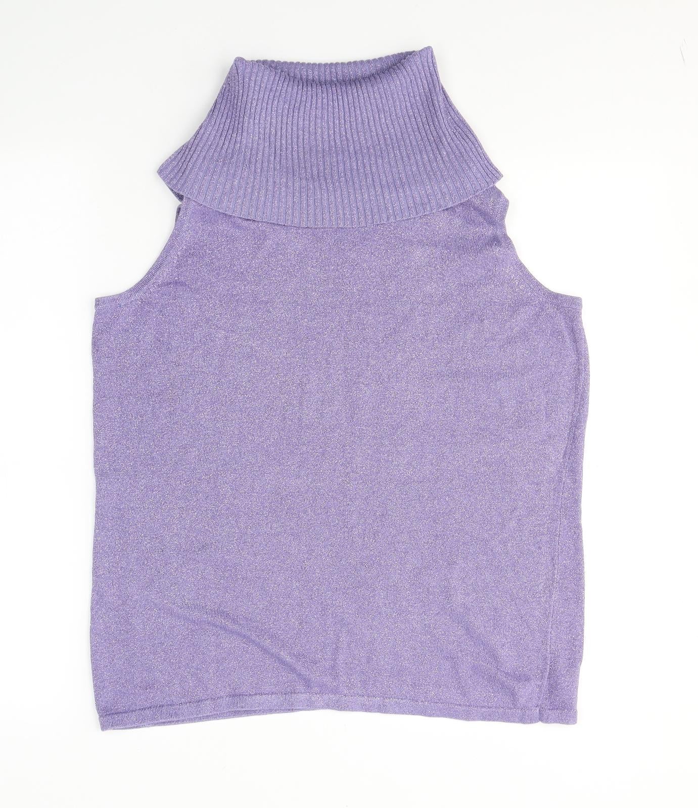 essence Womens Purple  Polyester Basic Tank Size 18 Roll Neck