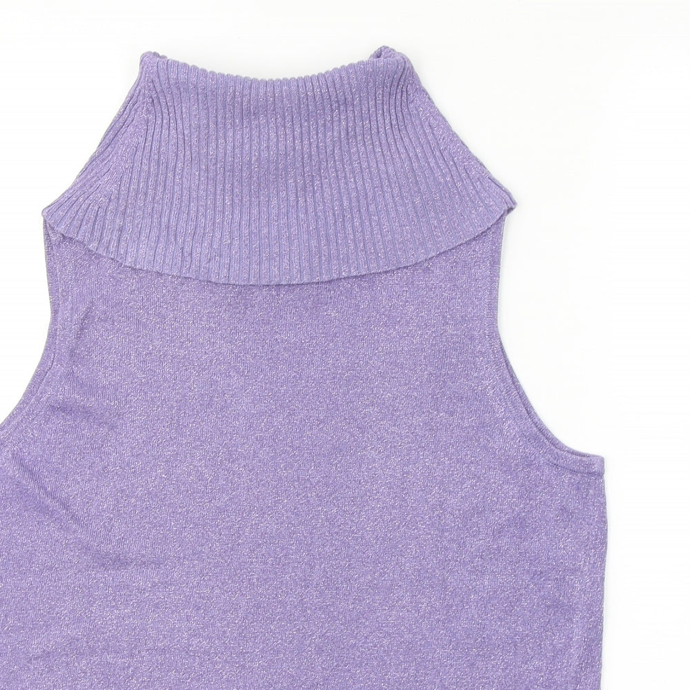 essence Womens Purple  Polyester Basic Tank Size 18 Roll Neck