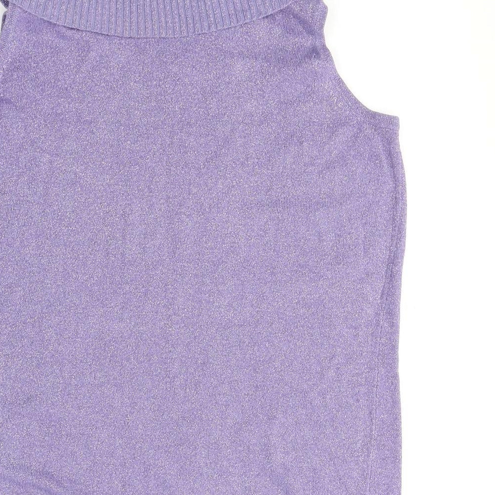 essence Womens Purple  Polyester Basic Tank Size 18 Roll Neck