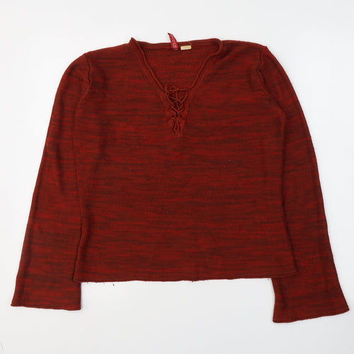 Divided by H&M Womens Red  Acrylic Basic Blouse Size 12 V-Neck