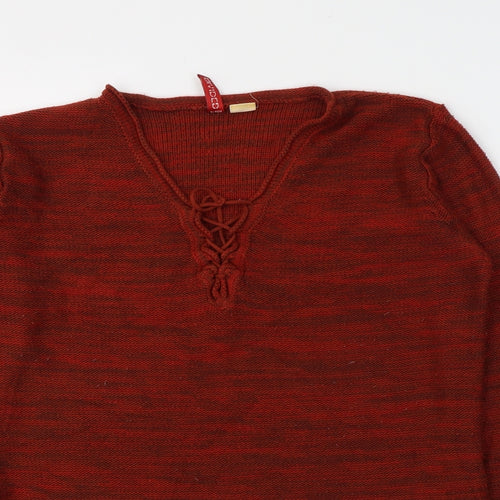Divided by H&M Womens Red  Acrylic Basic Blouse Size 12 V-Neck