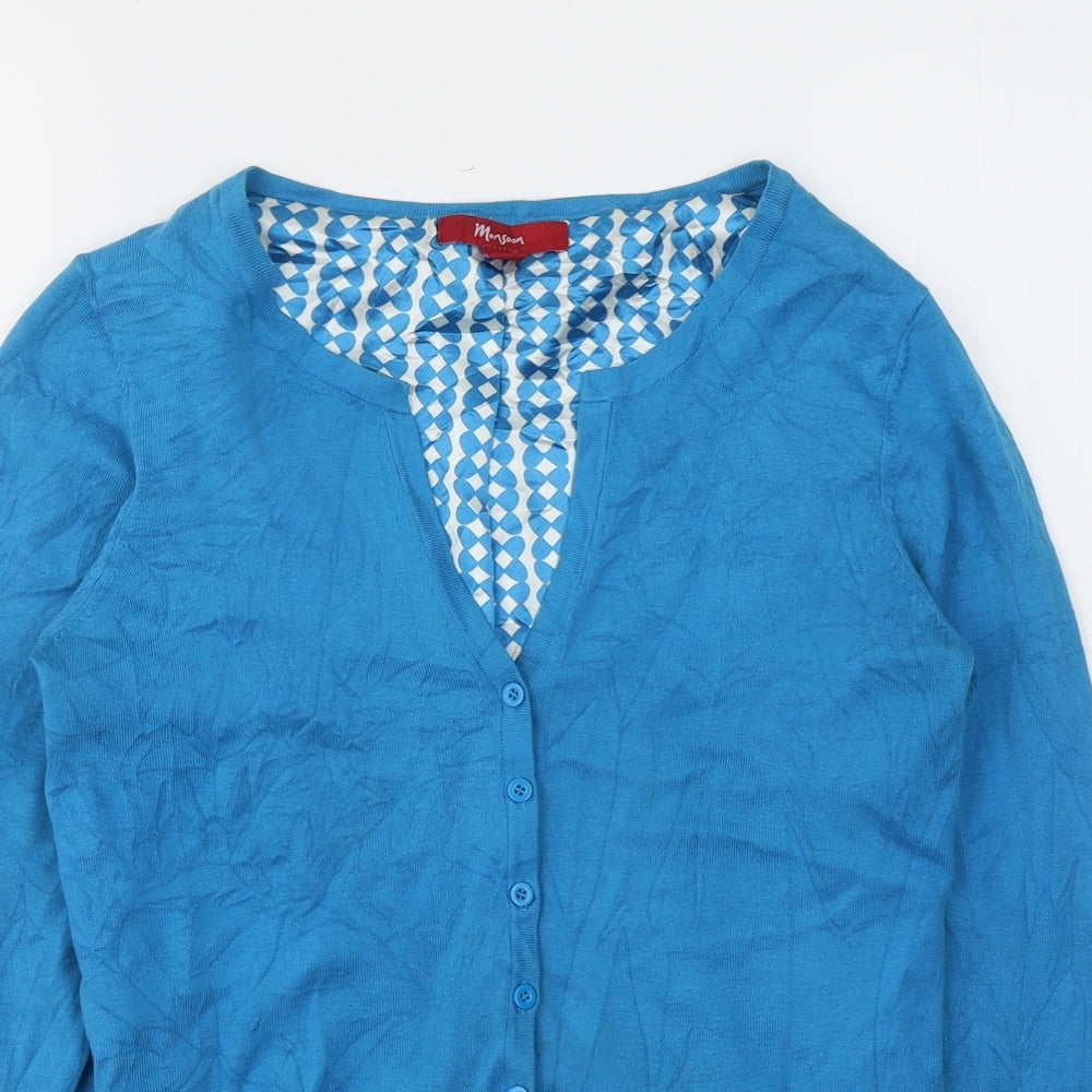 Monsoon Womens Blue  Cotton Basic Blouse Size 12 V-Neck