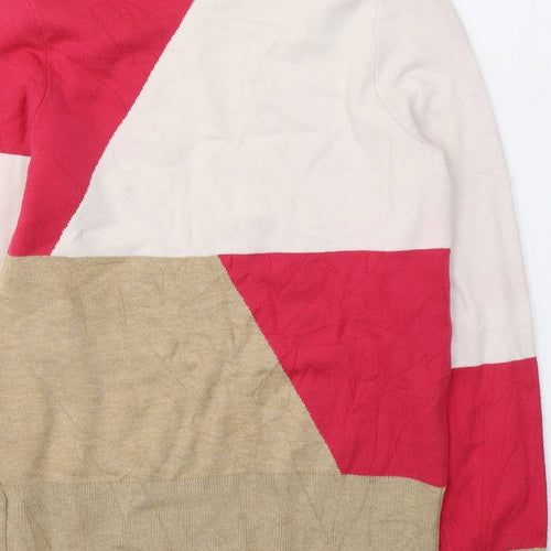 Marks and Spencer Womens White Colourblock Viscose Jersey Blouse Size 8 High Neck