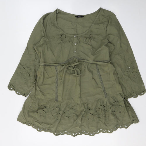 F&F Womens Green Geometric Cotton Tunic Blouse Size 14 Round Neck