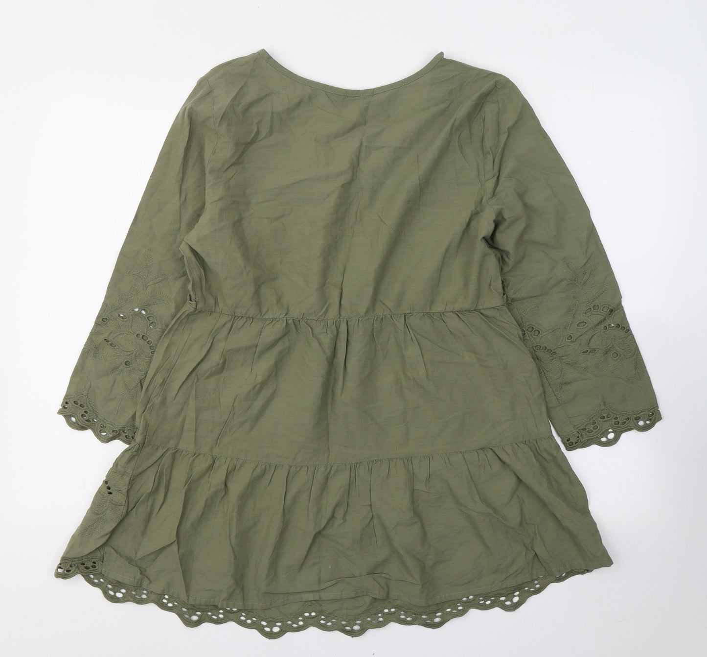 F&F Womens Green Geometric Cotton Tunic Blouse Size 14 Round Neck