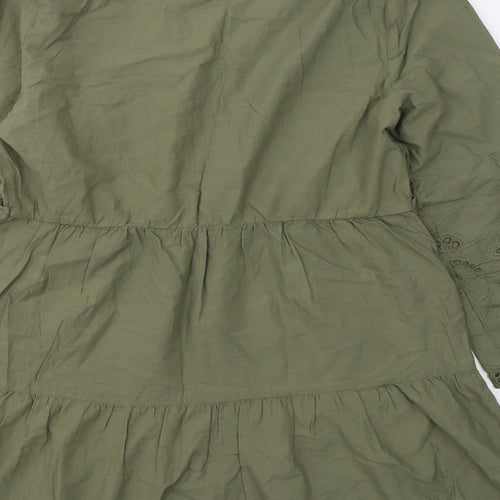 F&F Womens Green Geometric Cotton Tunic Blouse Size 14 Round Neck