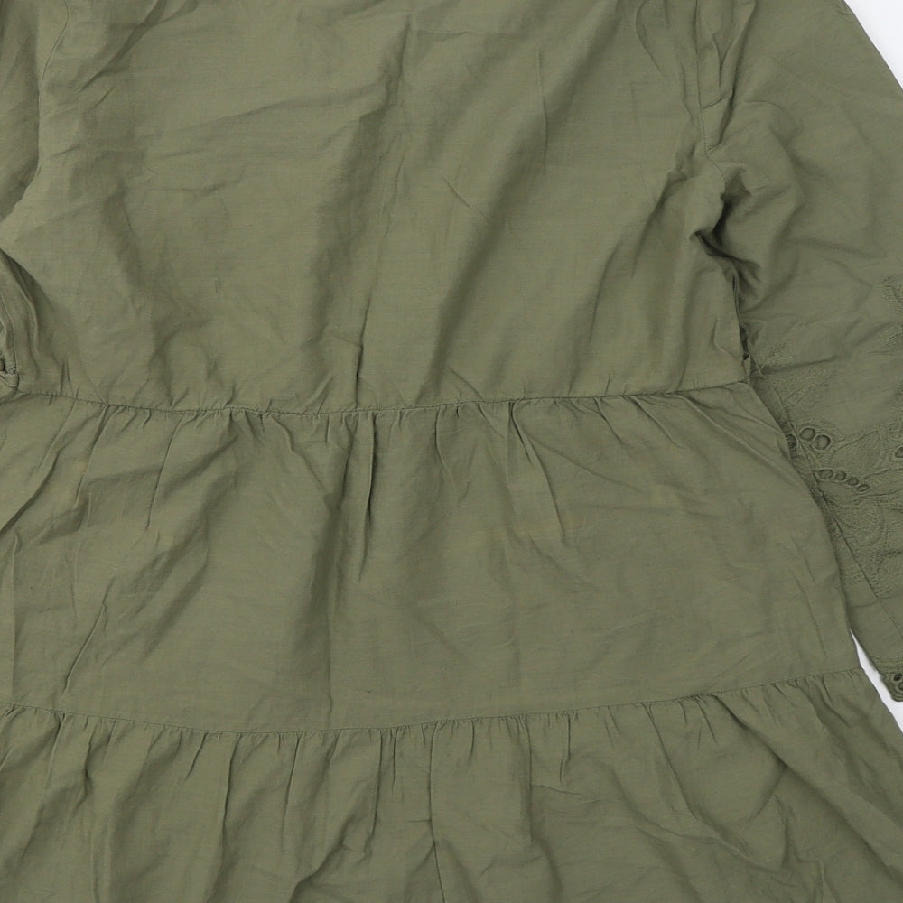 F&F Womens Green Geometric Cotton Tunic Blouse Size 14 Round Neck