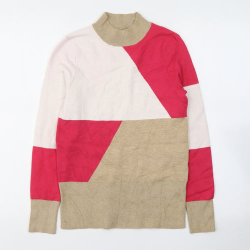Marks and Spencer Womens Multicoloured Colourblock Viscose Jersey Blouse Size 8 High Neck