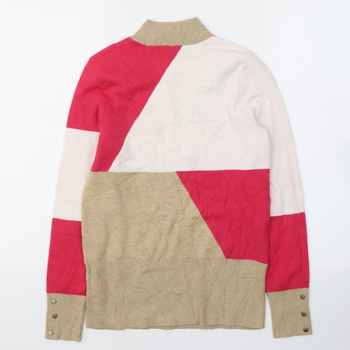 Marks and Spencer Womens Multicoloured Colourblock Viscose Jersey Blouse Size 8 High Neck