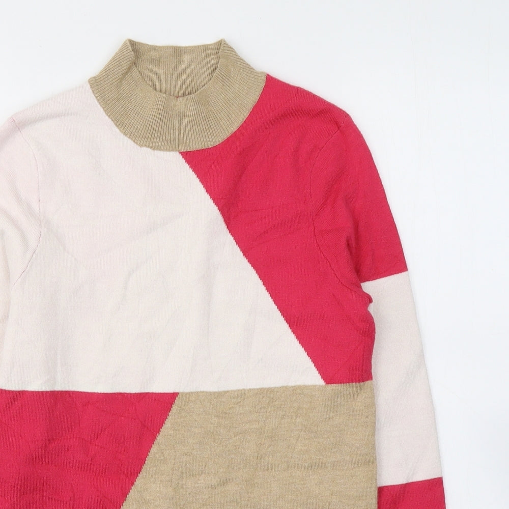 Marks and Spencer Womens Multicoloured Colourblock Viscose Jersey Blouse Size 8 High Neck