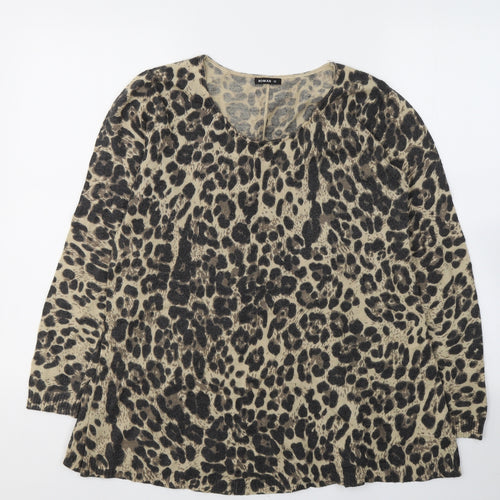 Roman Womens Beige Animal Print Polyamide Basic Blouse Size 10 Round Neck