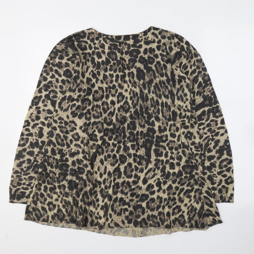 Roman Womens Beige Animal Print Polyamide Basic Blouse Size 10 Round Neck