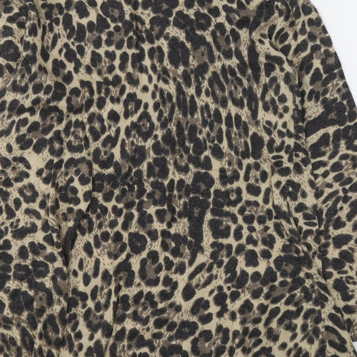 Roman Womens Beige Animal Print Polyamide Basic Blouse Size 10 Round Neck