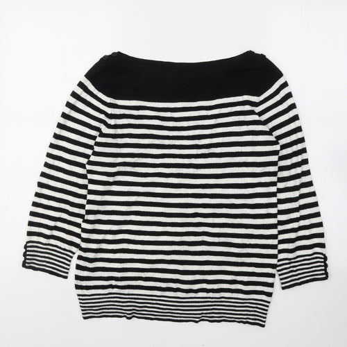BHS Womens Black Striped Viscose Basic Blouse Size 12 Boat Neck