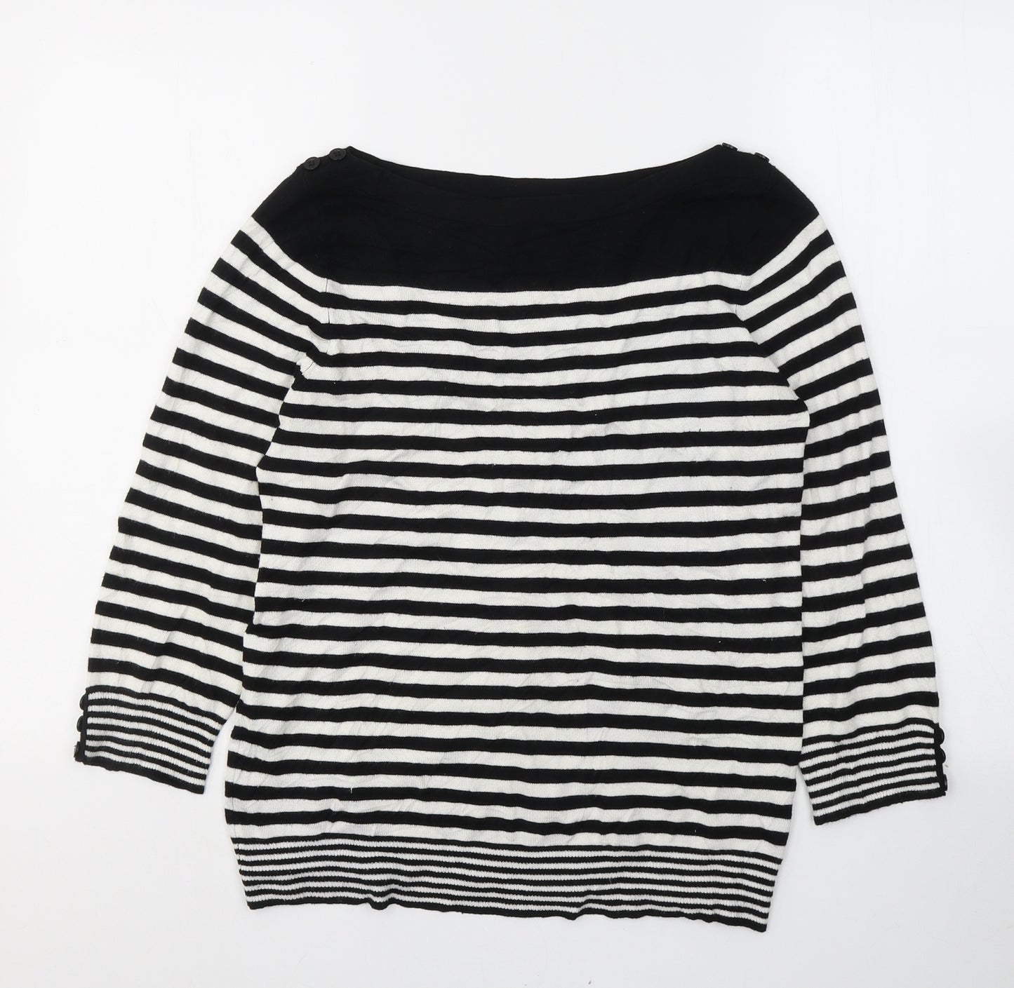 BHS Womens Black Striped Viscose Basic Blouse Size 12 Boat Neck