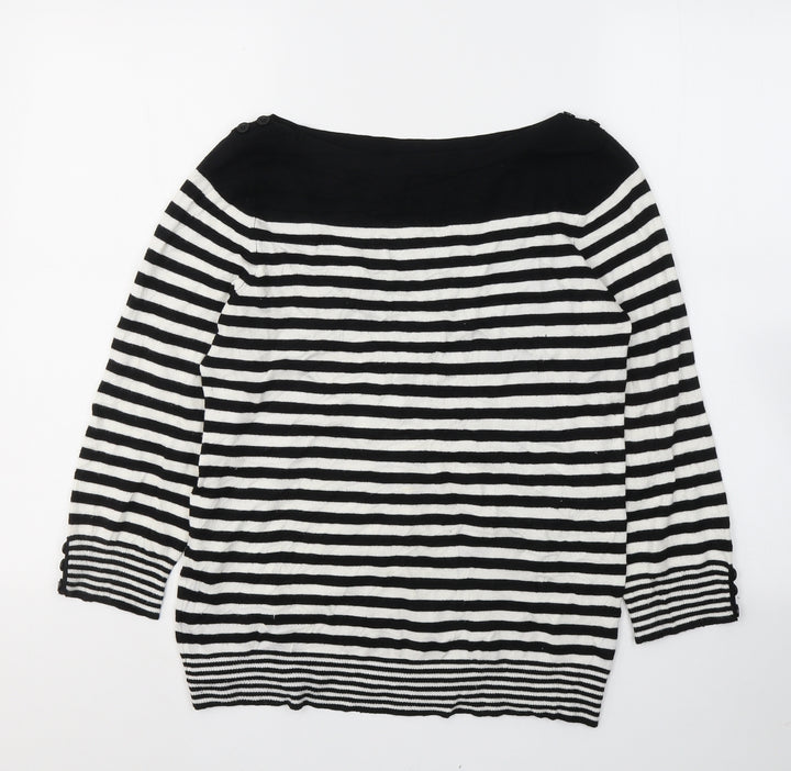 BHS Womens Black Striped Viscose Basic Blouse Size 12 Boat Neck