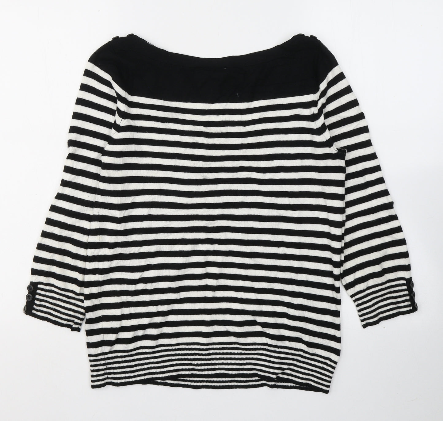 BHS Womens Black Striped Viscose Basic Blouse Size 12 Boat Neck