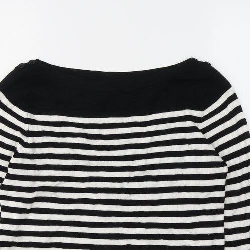 BHS Womens Black Striped Viscose Basic Blouse Size 12 Boat Neck