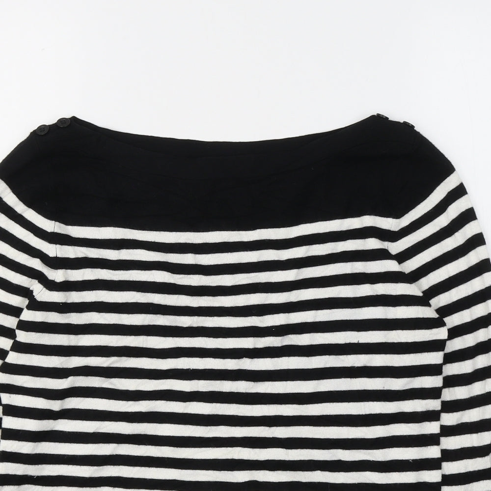BHS Womens Black Striped Viscose Basic Blouse Size 12 Boat Neck