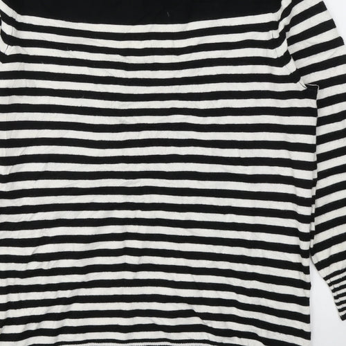 BHS Womens Black Striped Viscose Basic Blouse Size 12 Boat Neck