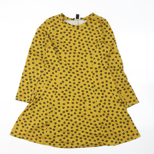 Primark Womens Yellow Floral Polyester Fit & Flare  Size 10  Round Neck Pullover