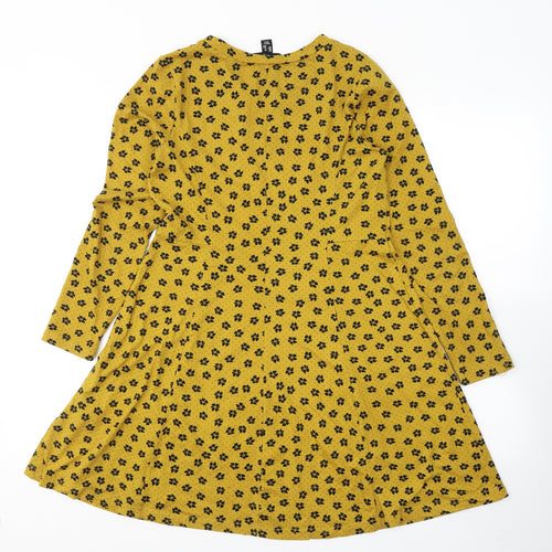 Primark Womens Yellow Floral Polyester Fit & Flare  Size 10  Round Neck Pullover