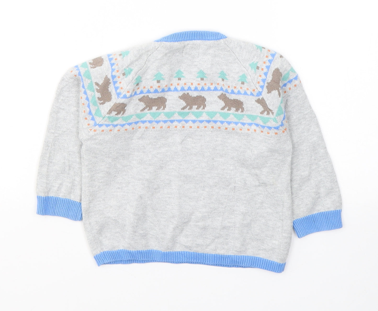 John Lewis Boys Grey Fair Isle Cotton Pullover Jumper Size 6-9 Months  Pullover