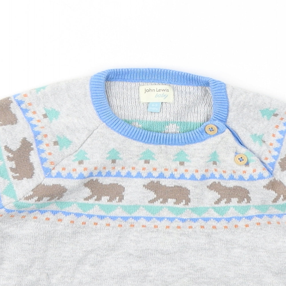 John Lewis Boys Grey Fair Isle Cotton Pullover Jumper Size 6-9 Months  Pullover