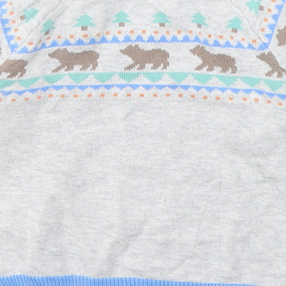 John Lewis Boys Grey Fair Isle Cotton Pullover Jumper Size 6-9 Months  Pullover
