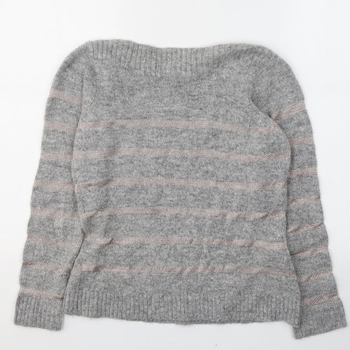 NINE Womens Grey Round Neck Striped Viscose Pullover Jumper Size 8