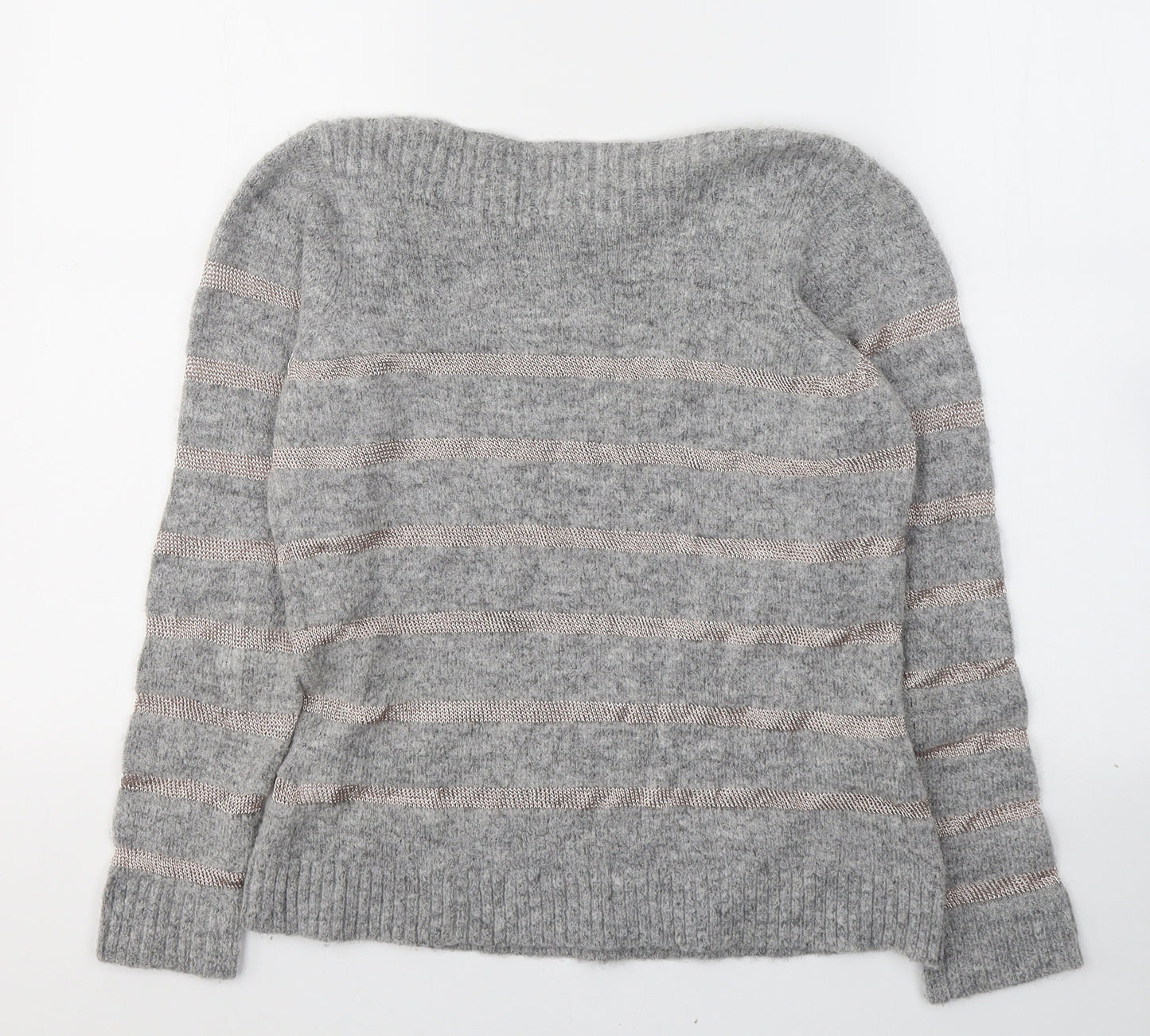 NINE Womens Grey Round Neck Striped Viscose Pullover Jumper Size 8