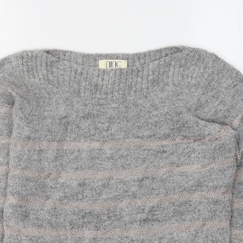 NINE Womens Grey Round Neck Striped Viscose Pullover Jumper Size 8